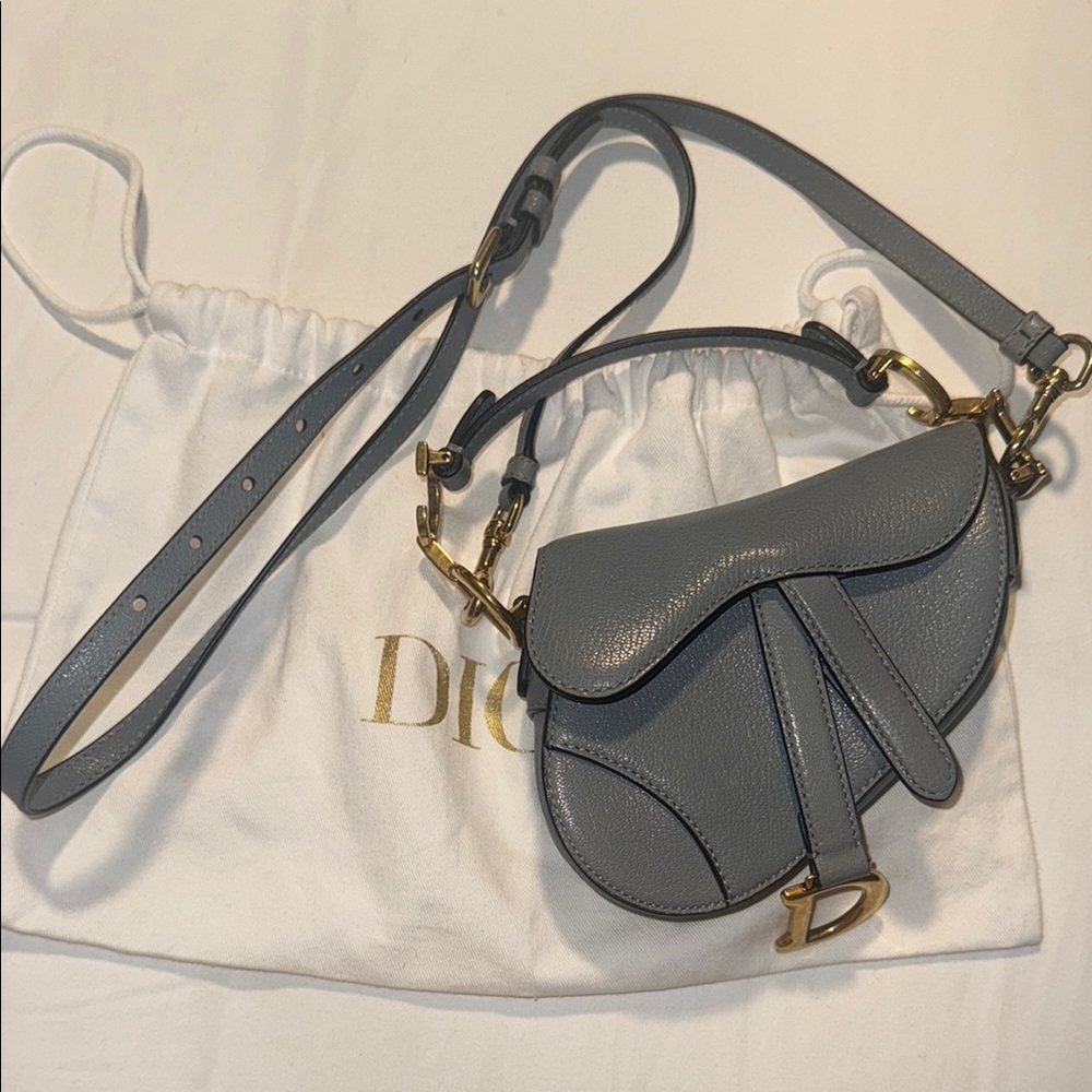 Dior Gray Crossbody Saddle Bag with Gold Hardware